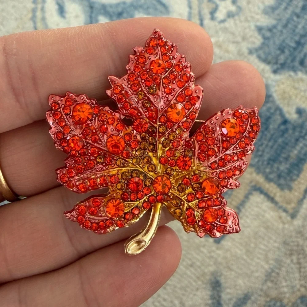 Maple Leaf Gold Crystal Brooch